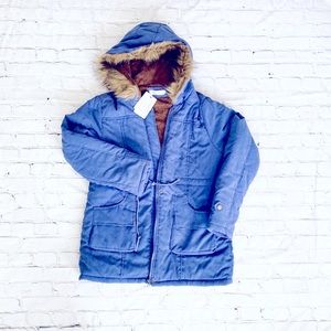 Women’s French Coat Fur Hood NWT Blue/Purple